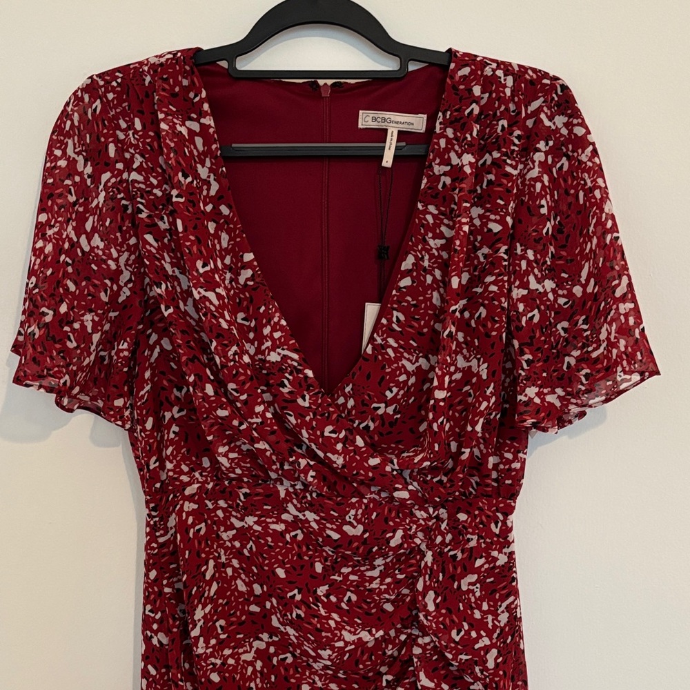 BCBGMaxAzria Red and White Patterned Dress